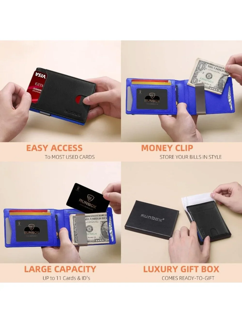 〽️Man Classic Black Leather Money RFID Blocking Pocket Bifold Credit Card Wallet
